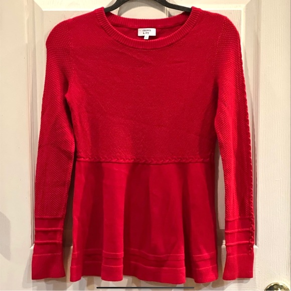 NWOT $65 Crown and Ivy | Peplum | Preppy Sweater in Red - Picture 2 of 9